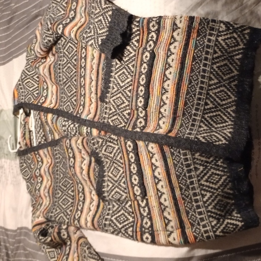 Monteau Hooded Intarsia Duster Cardigan Pockets Knee Length Cream multicolor SM